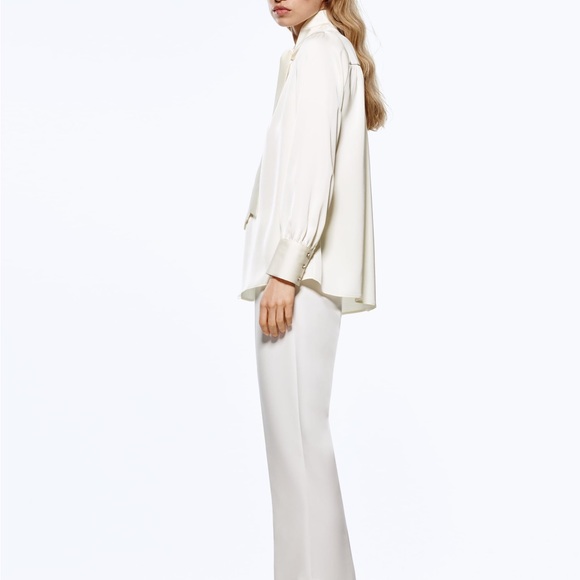 Zara Bow Trim Satin Effect Blouse - Picture 9 of 11